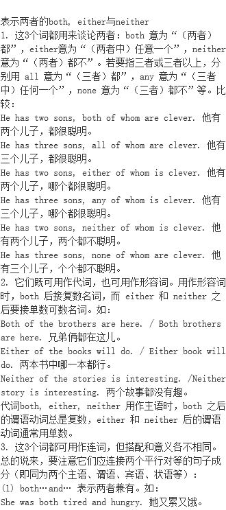 表示两者的both Either与neither Both Either Neither All Any None Neither Either Both 单词记忆法 语法用法 单词意思 与neither Either Both 相关例句 名人名言 代词用法 英语语法用法 档源英语学习网