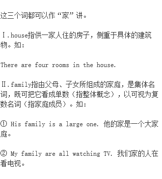 Family Home House Family House Home 单词记忆法 语法用法 单词意思 与family House Home 相关例句 名人名言 近义词 反义词 形近词辨析 英语语法用法 档源英语学习网